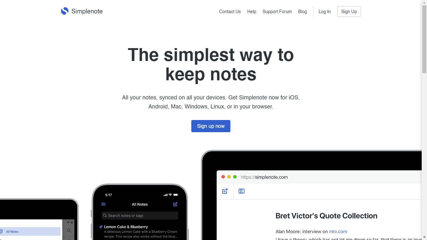 Simplenote Home Page