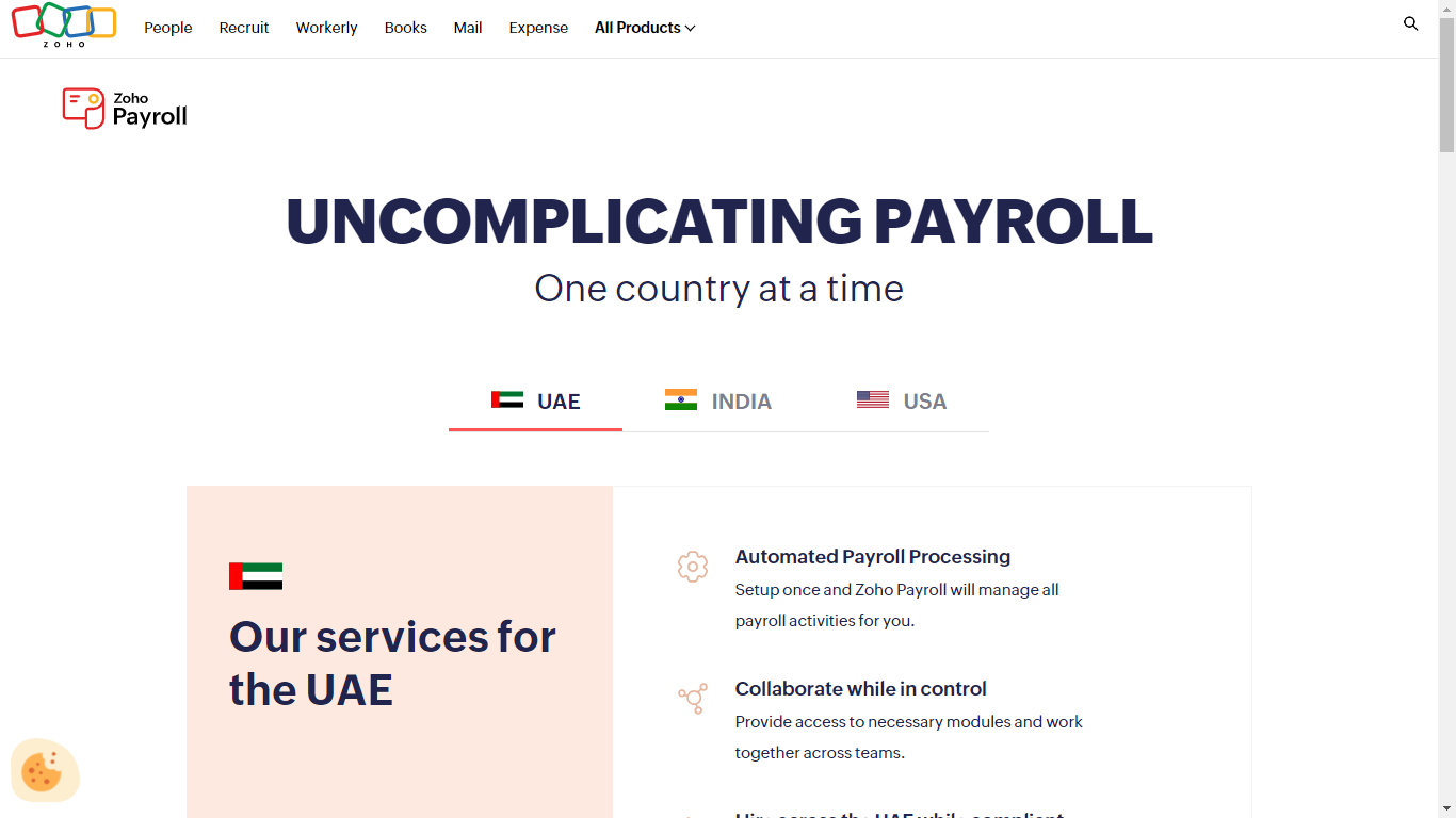 Zoho Payroll Home Page