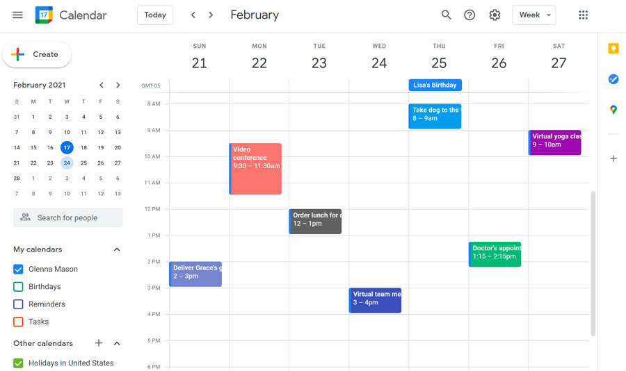 Google Calendar Home Page