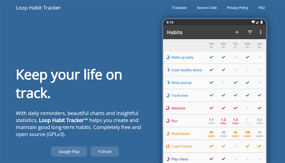 Loop Habit Tracker Home Page