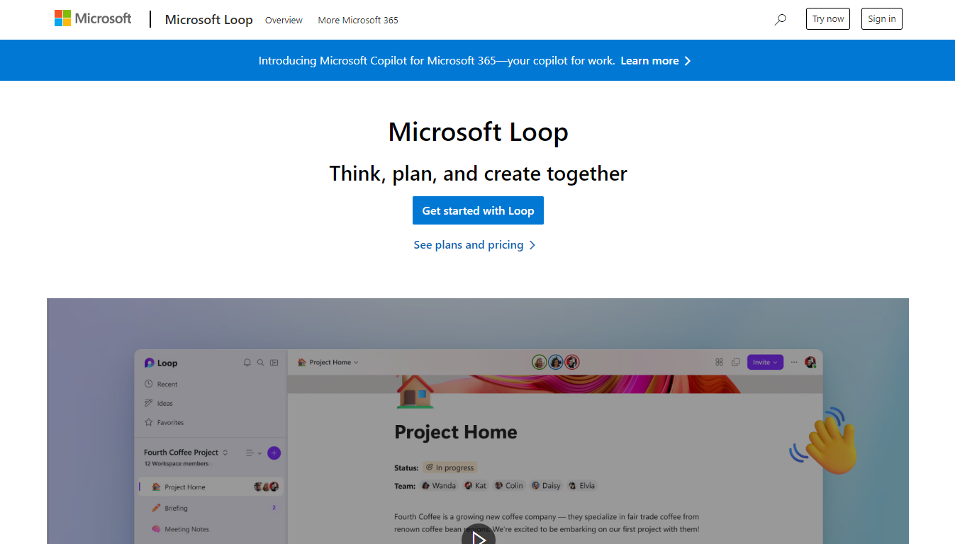 Microsoft Loop Home Page