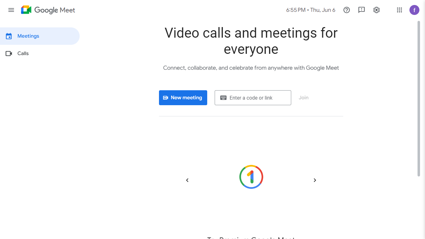 Google Meet Home Page