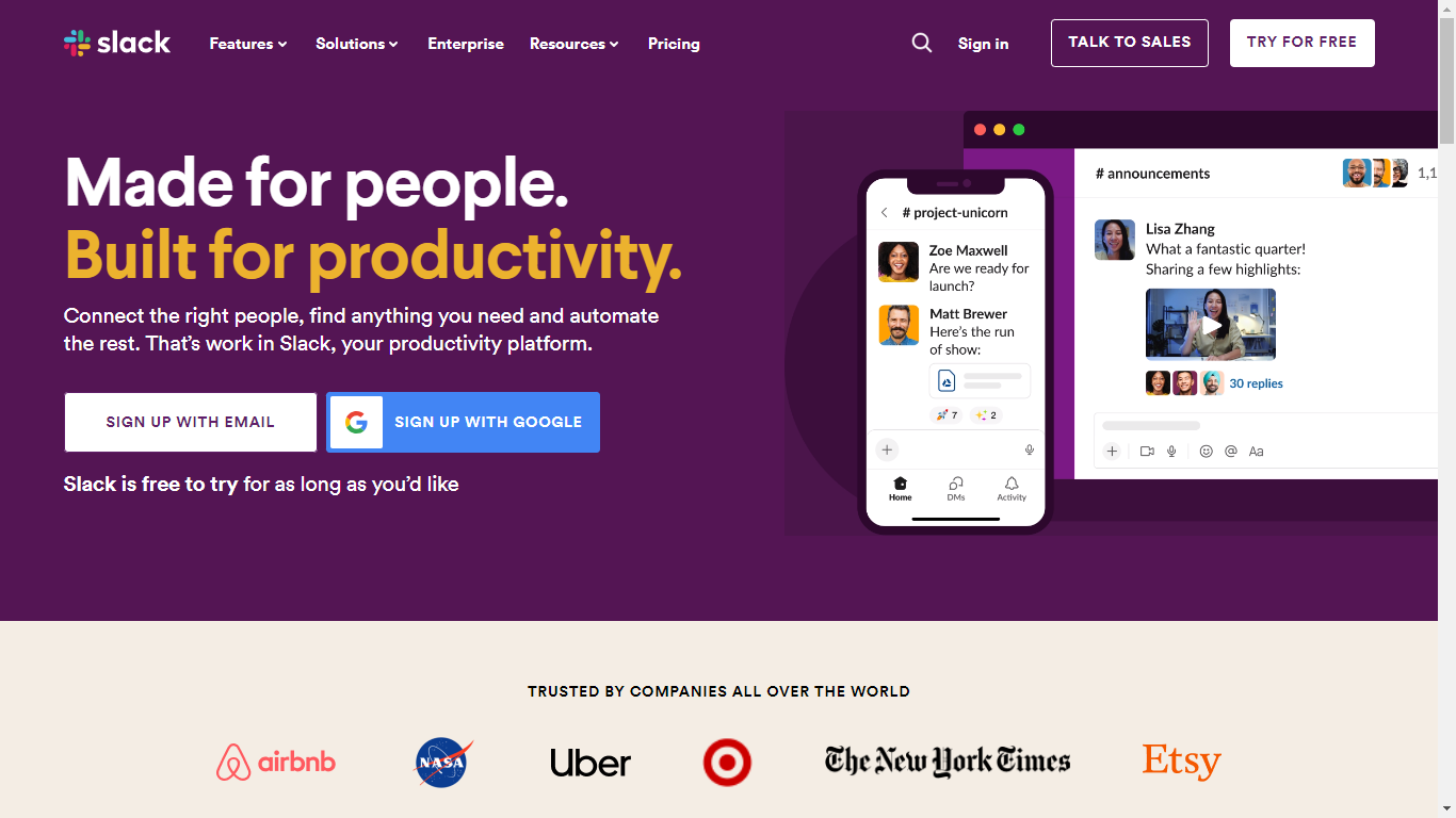 Slack Home Page