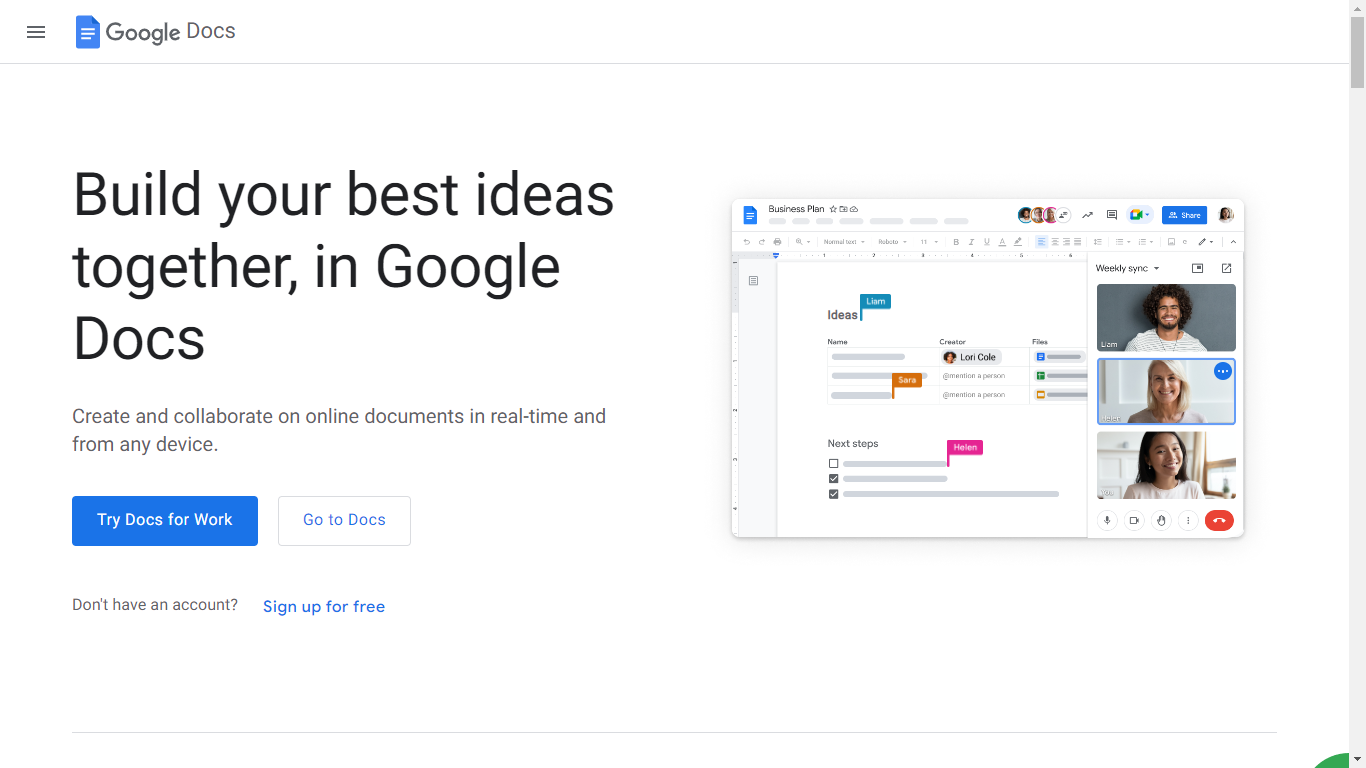 Google Docs Home Page