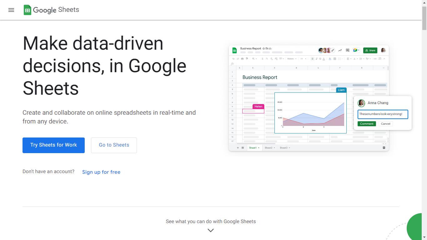 Google Sheets Home Page