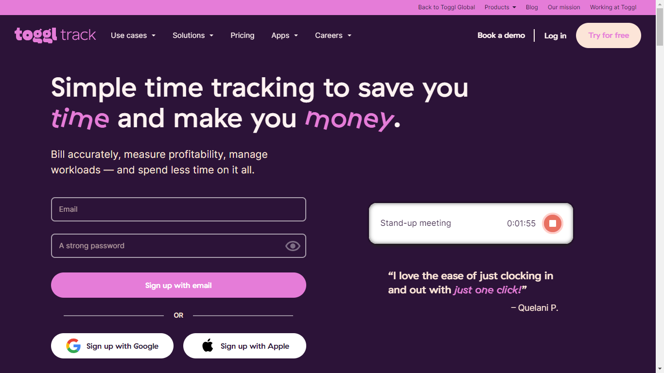 Toggl Track Home Page