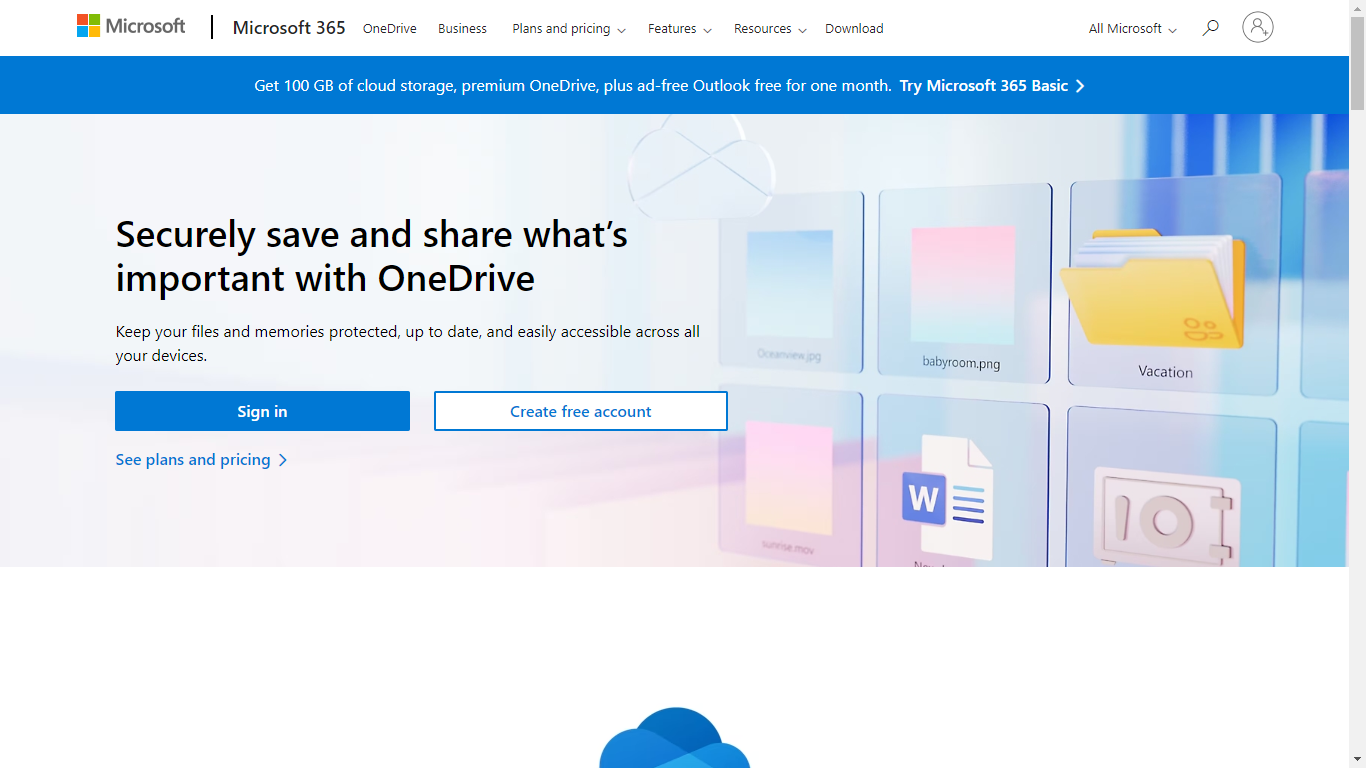 Microsoft OneDrive Home Page