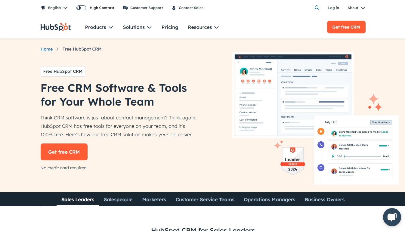 HubSpot CRM Home Page