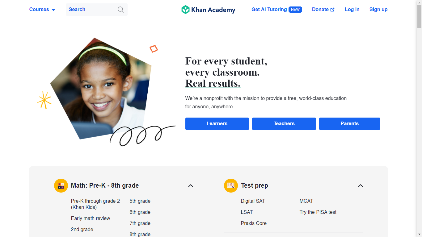 Khan Academy Home Page