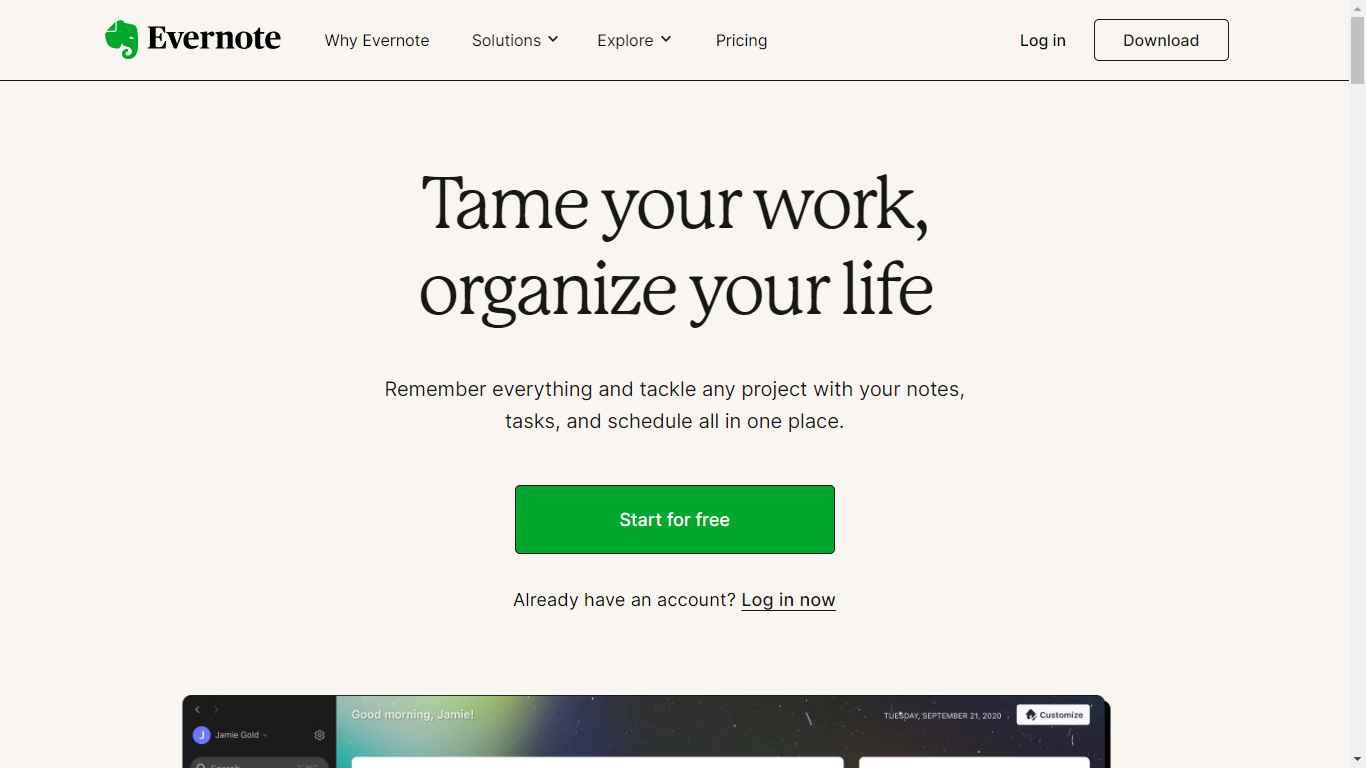 Evernote Home Page