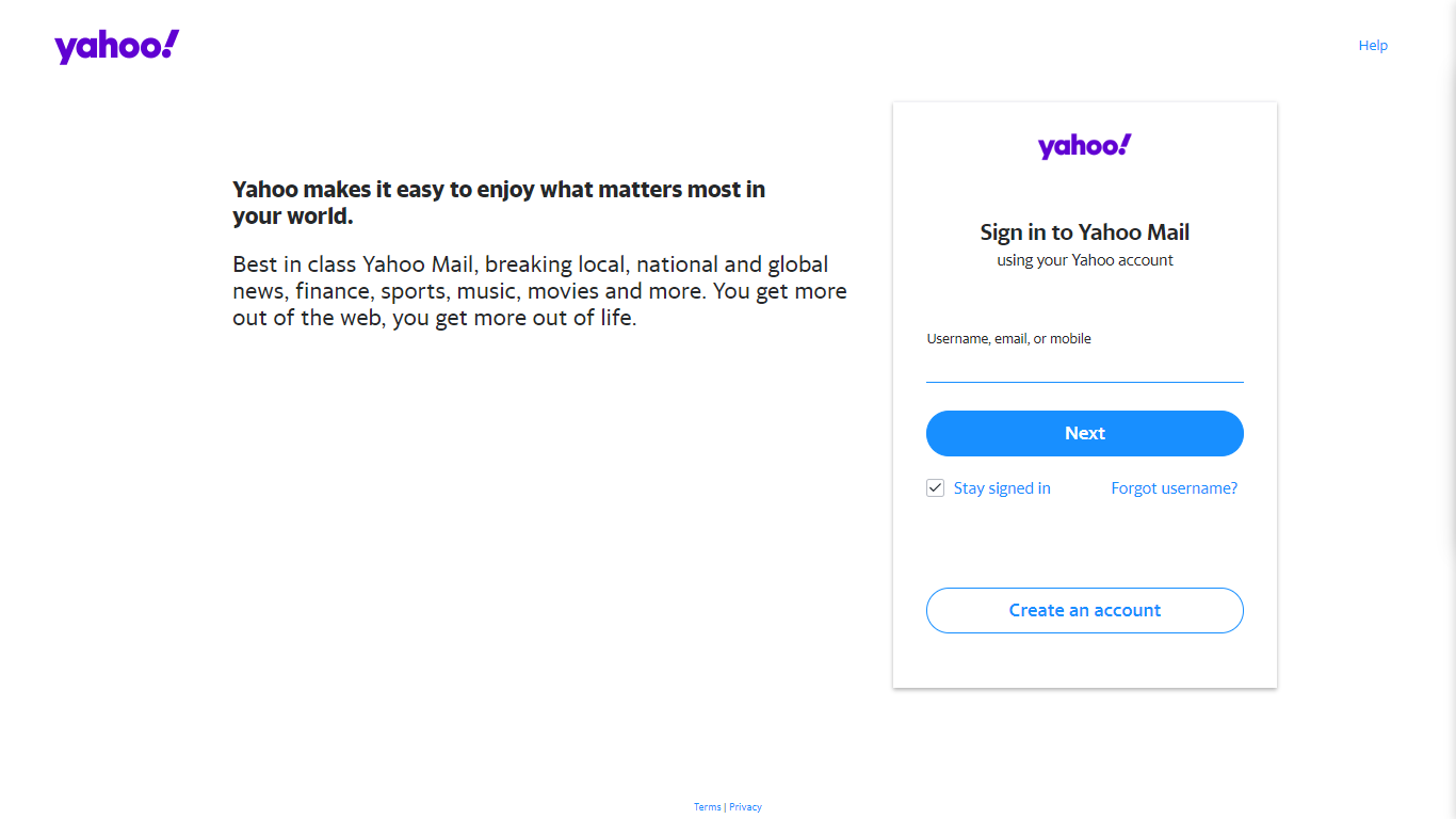 Yahoo Mail Home Page