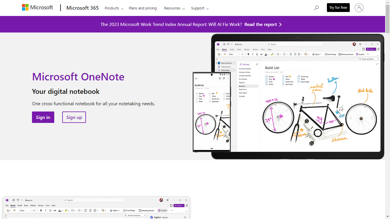 Microsoft OneNote Home Page