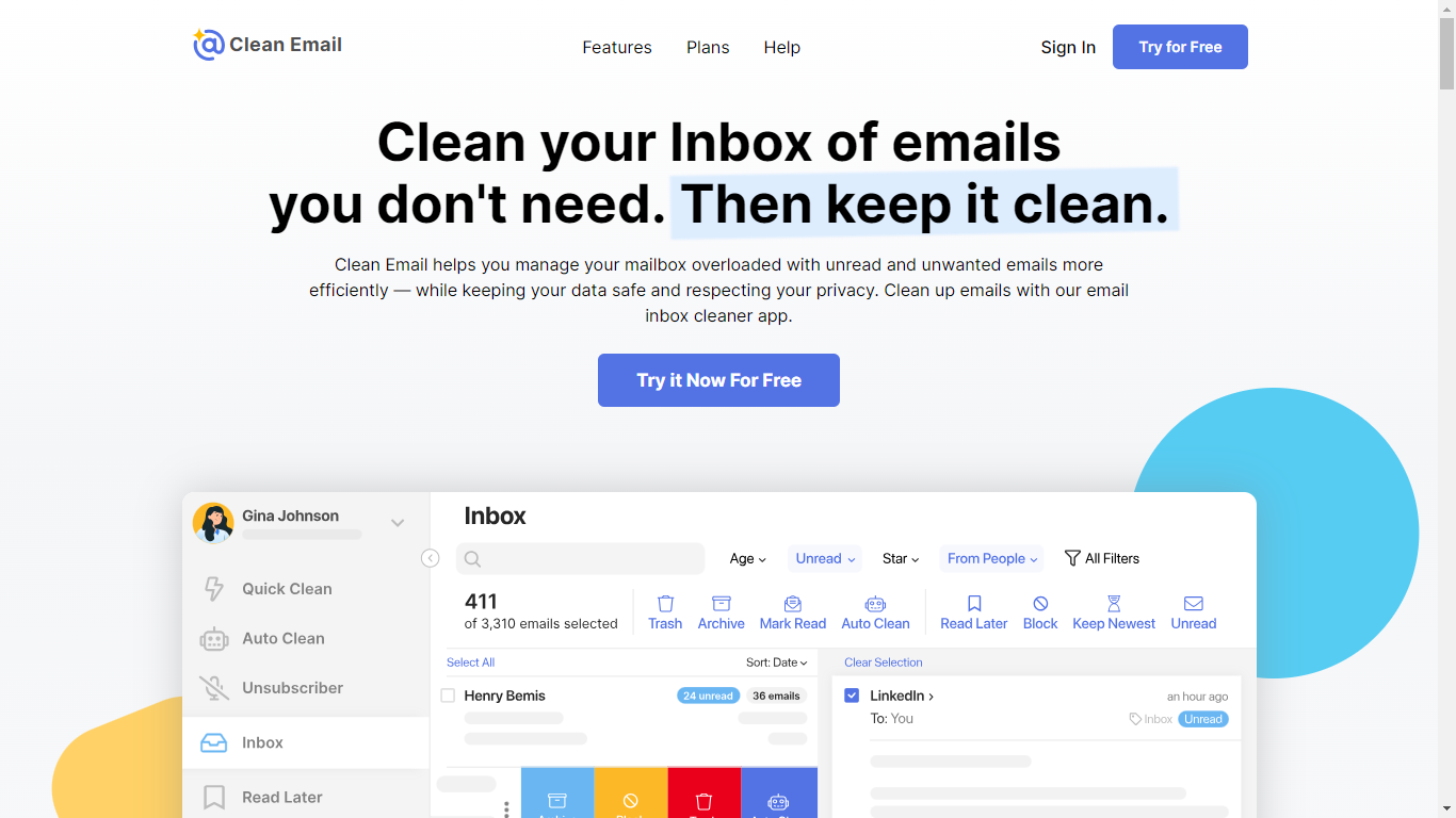 Clean Email Home Page