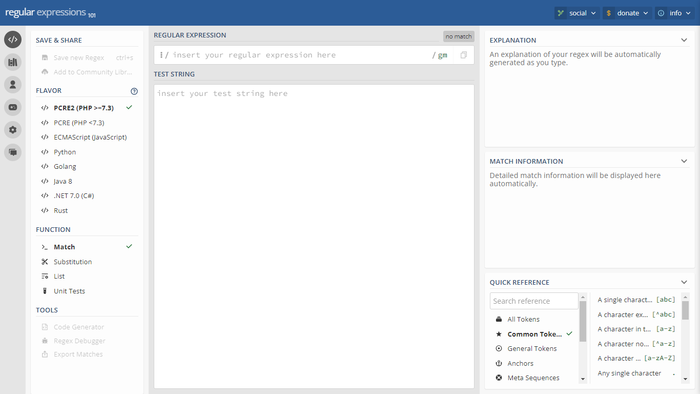Regex101 Home Page