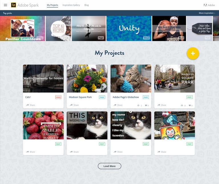 Adobe Spark Home Page