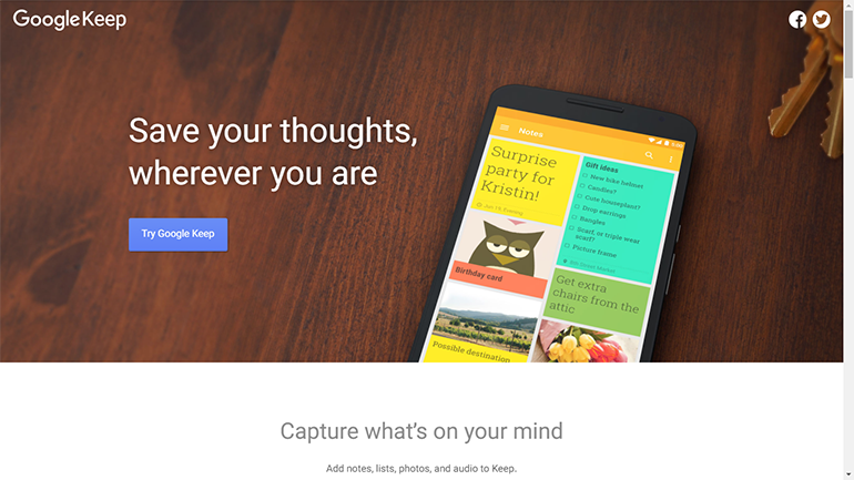 Google Keep Home Page